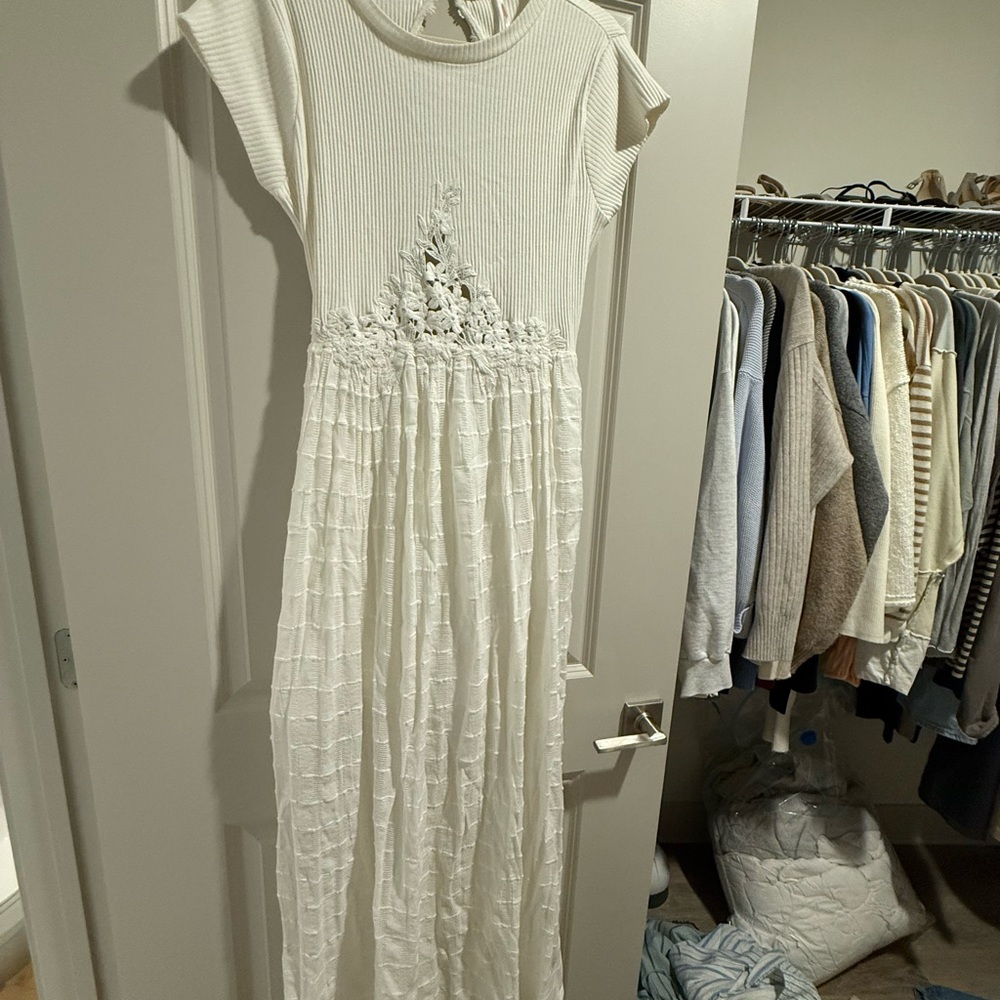 Free People Cream Ribbed Knit Dress